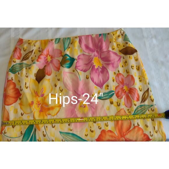 Ashley Stewart Yellow Skirt PLUS Sz 22 Floral Assymetrical Sheer Lined Flowy - Picture 15 of 16